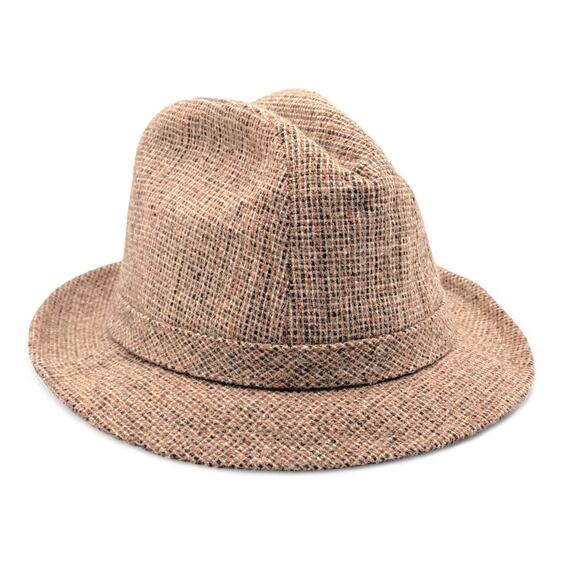 Vintage Tweed Fedora Hat Stevens Mens Brown Wool 6 7/8 S/M 50s 60s MadMen MCM - Picture 5 of 8